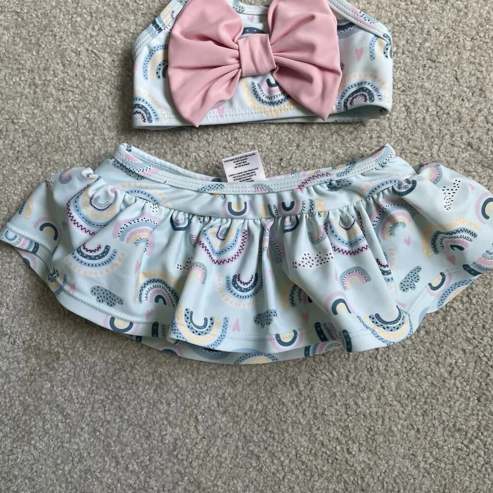 Ruffle Butts 'Chase the Rainbow' 2 Piece Skirted Swimsuit Baby Girl Size 6-12mo